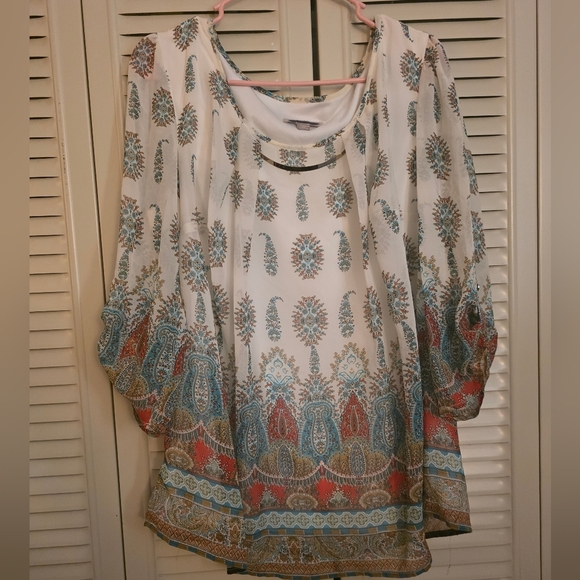 Dressbarn Roz & Ali - Bohemian Print Women's Top - Picture 2 of 6